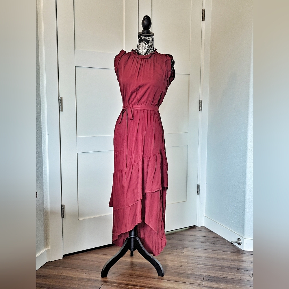 Who What Wear Red Bohemian-style Asymmetrical Hem Dress